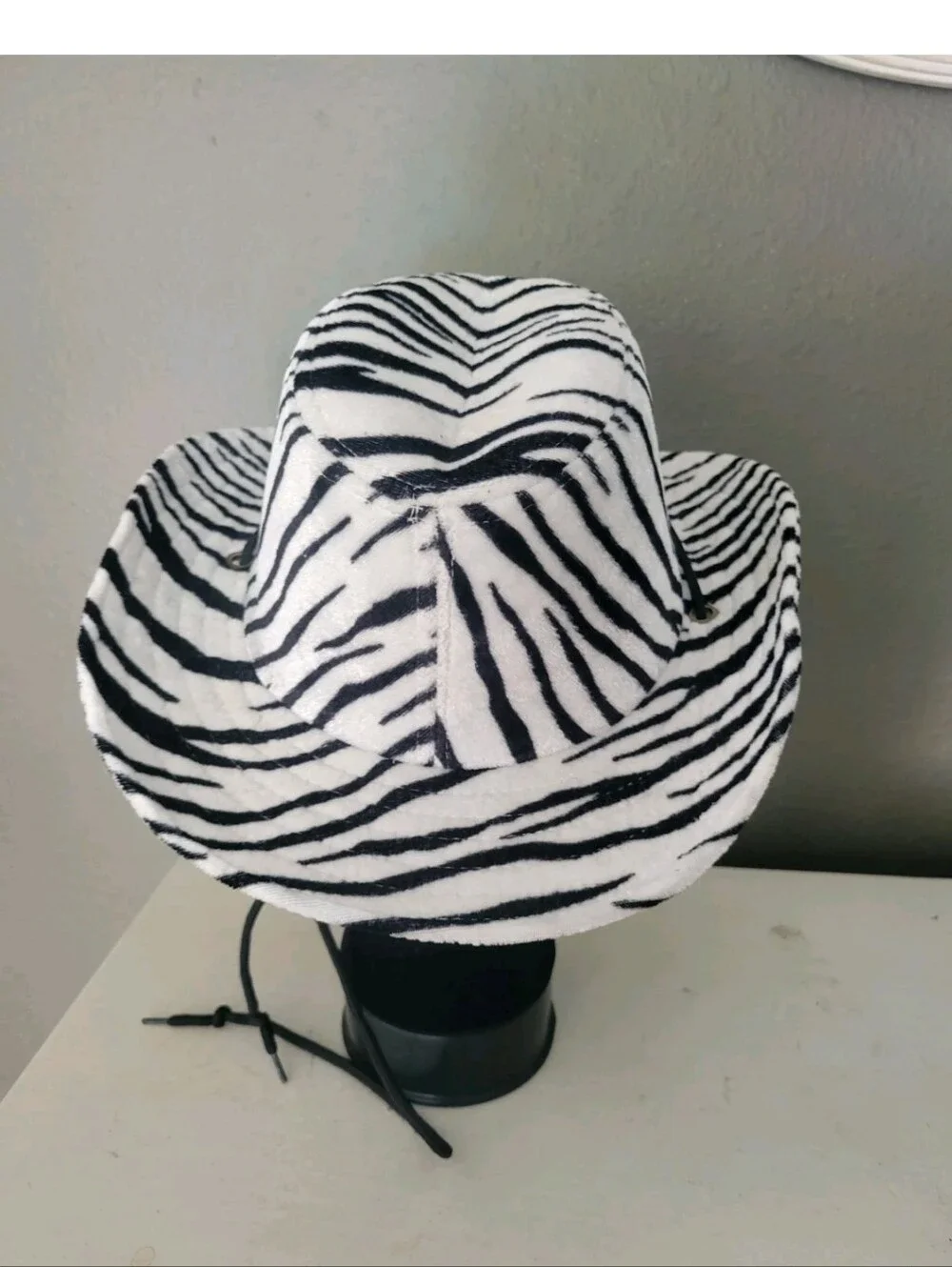 Y2k Zebra Print Western Cowboy Hat Costume Cosplay Womens Black White One Size